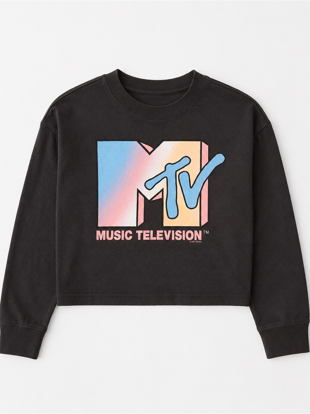 GAP Black Cropped MTV Graphic Sweatshirt with Pastel Logo